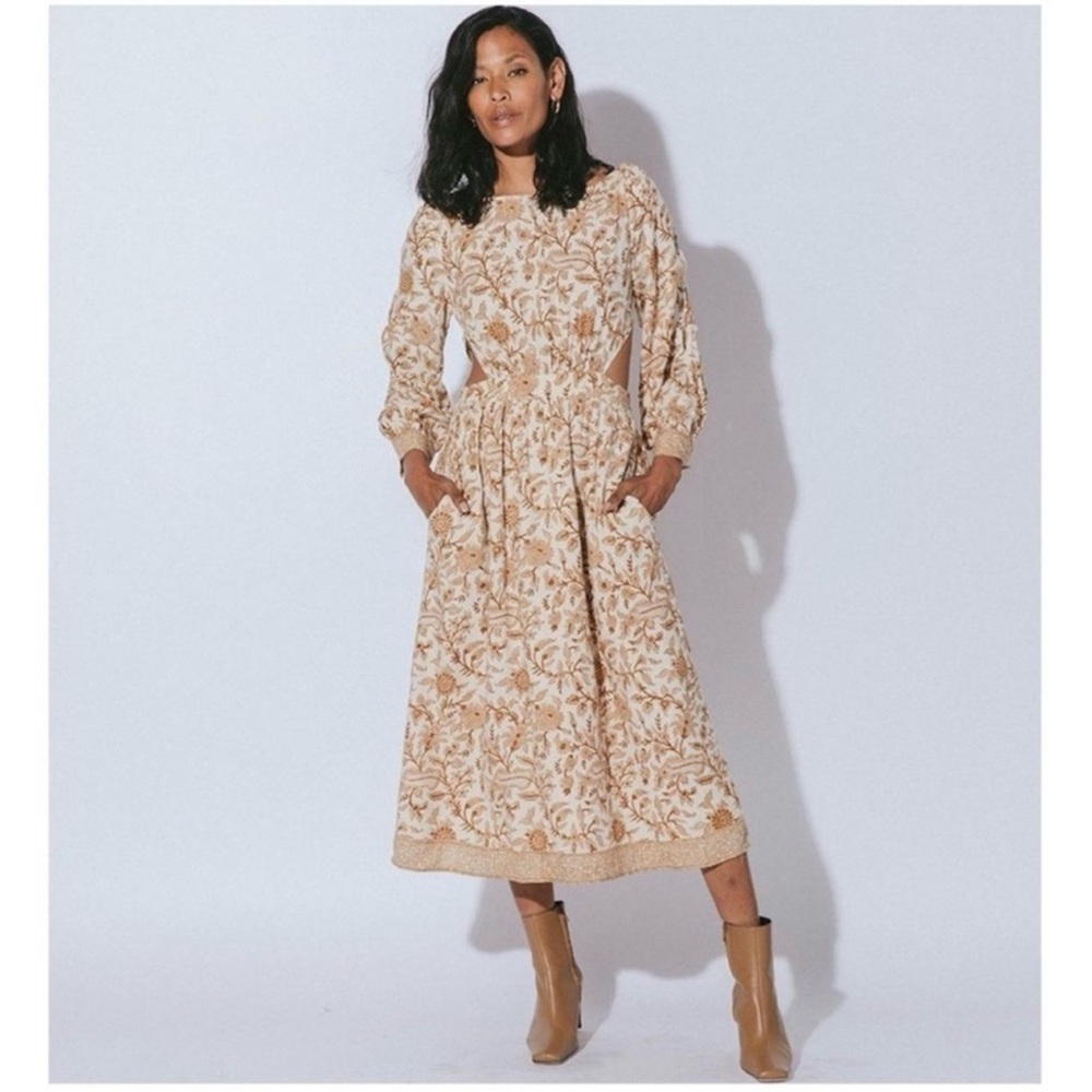 Cleobella Beige Floral Midi Dress